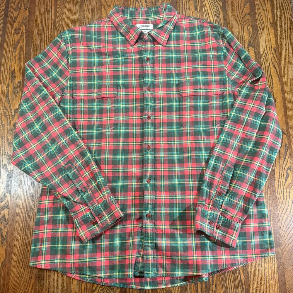 Goodthreads Mens Plaid Flannel Shirt Red Green Buffalo Check Button Up Slim XXL